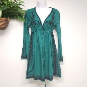 Lucky Brand Emerald Green Detailed Embroidery Dress Size Small